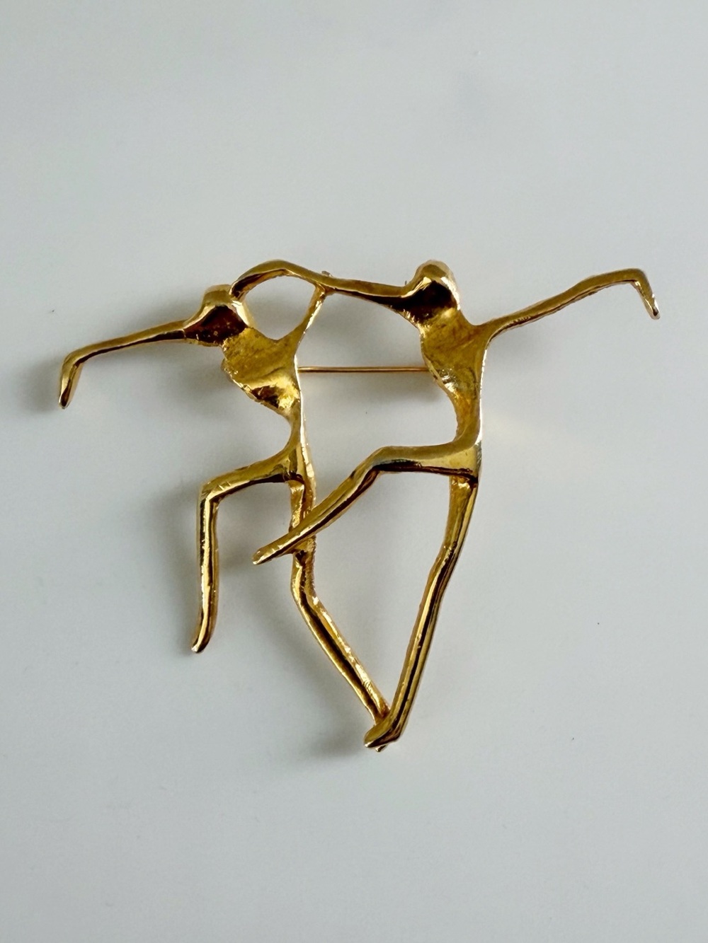 Vintage Asymmetrical Dancers Silhouette Gold Tone Brooch Pin